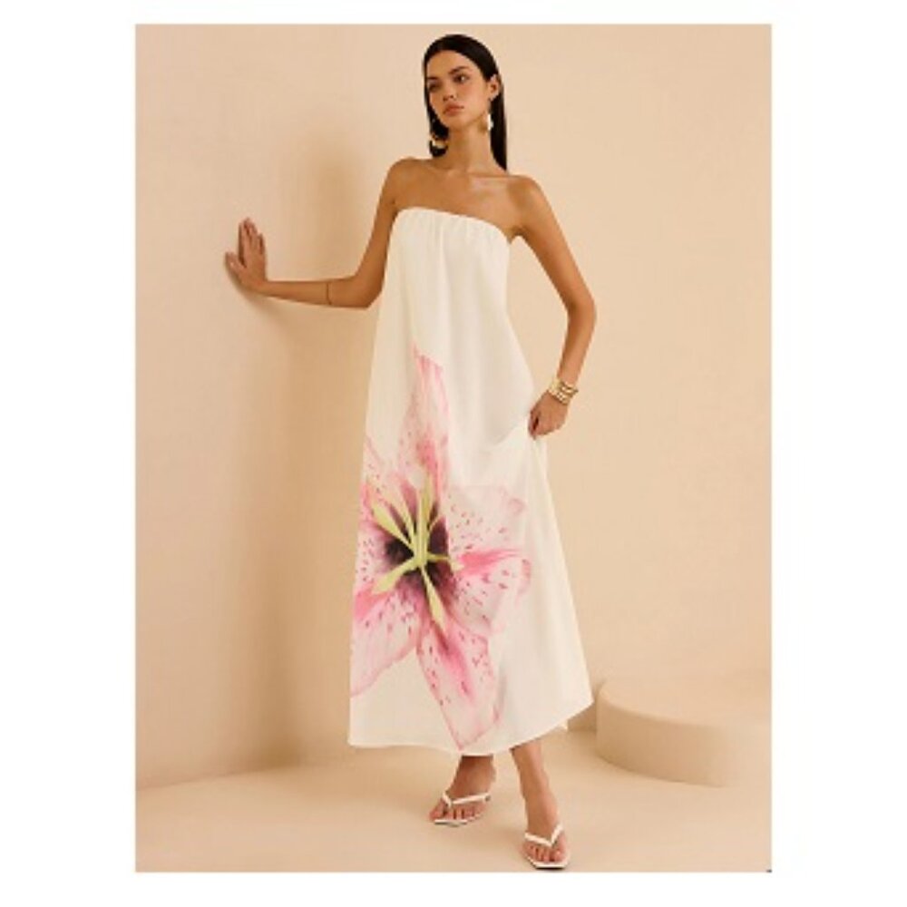 Commense Strapless Floral Print Maxi Dress New , Size M - Picture 3 of 16